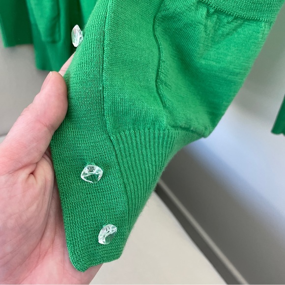 J.Crew Bright Green Jewel toned Cardigan w/Crystal Shaped Buttons - Picture 6 of 8
